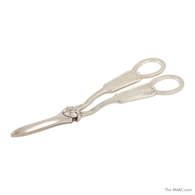 English Silver Grape Shears with Shell Design