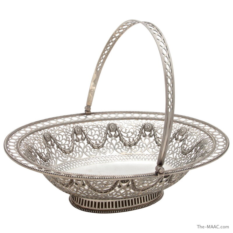 English Sterling Silver Oval Pierced Basket by Crichton