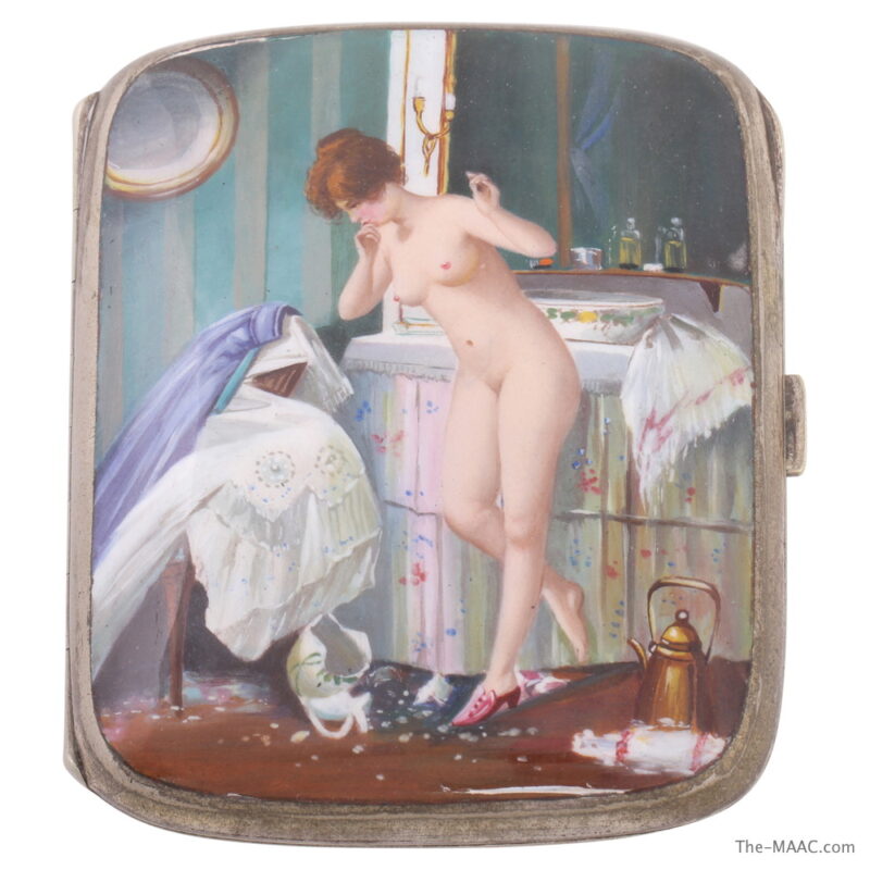 Erotic German Silver & Enamel Cigarette Case