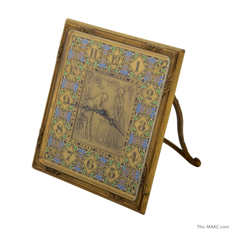 French Bronze and Enamel Table Clock