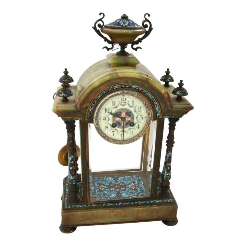 French Enamel and Onyx Mantel Clock