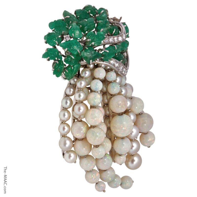 French Opal and Emerald Brooch