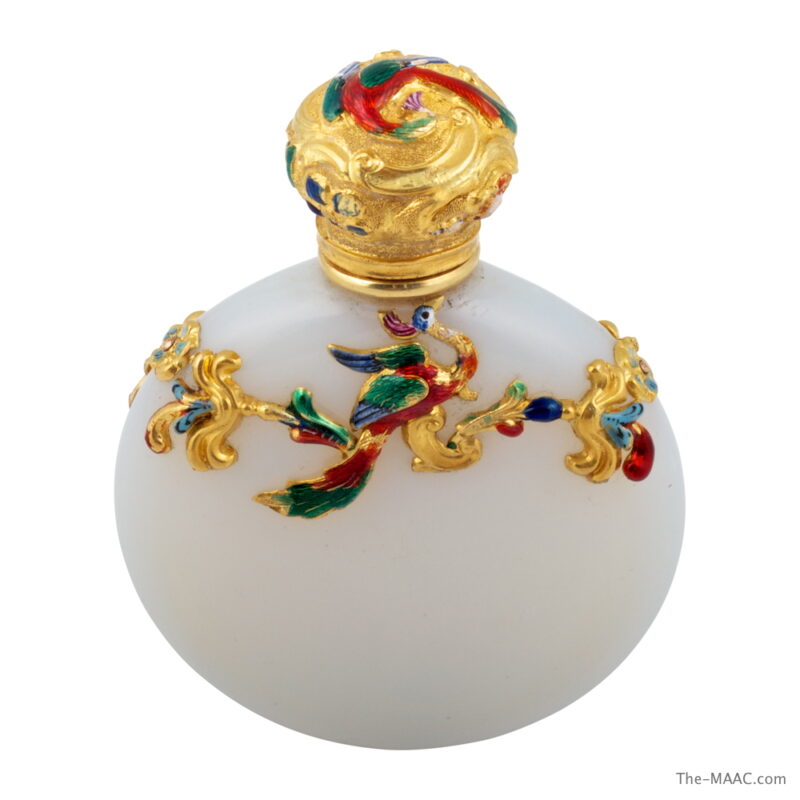 Opaline Glass, Gold, and Enamel Scent Bottle
