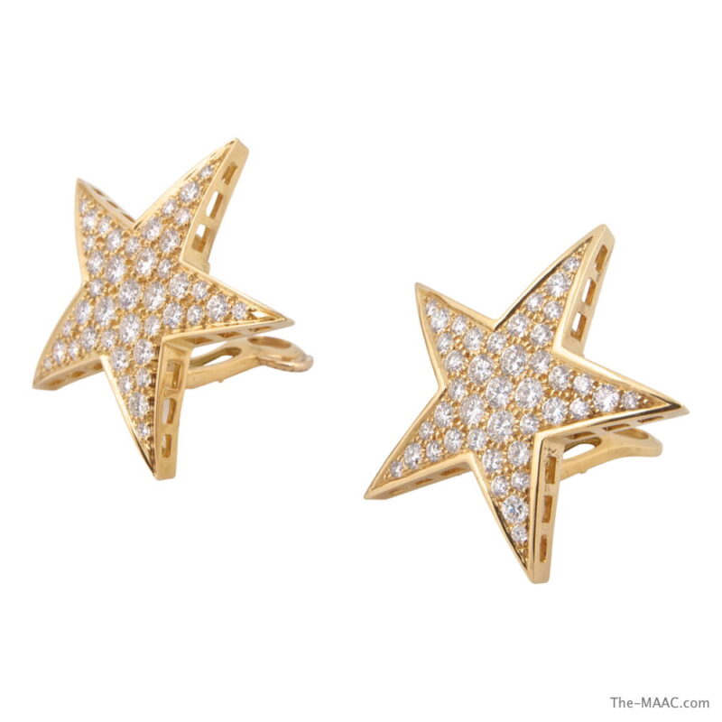 Gold and Diamond Star Ear Clips