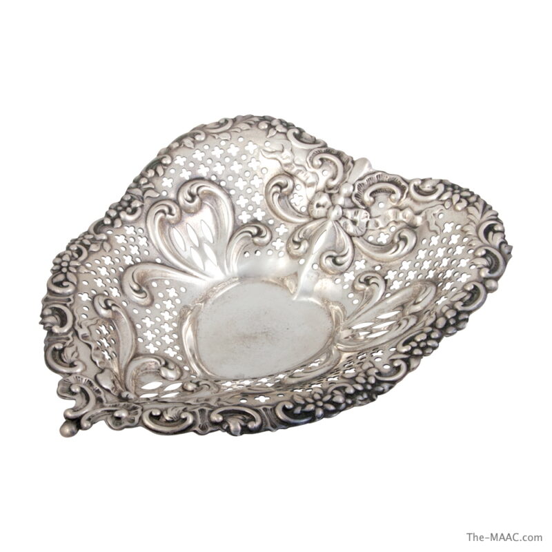 Gorham Silver Heart Shaped Basket with Pierced Decoration