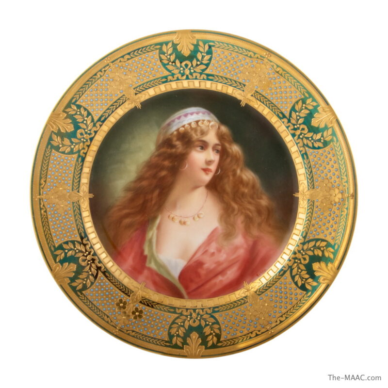Jeweled and Opalescent Royal Vienna Hand Painted Plate Signed Wagner