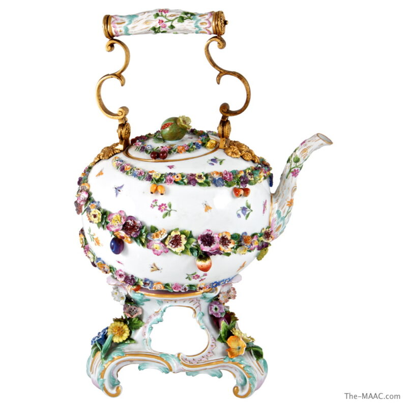 Large Flower Encrusted Meissen Teapot