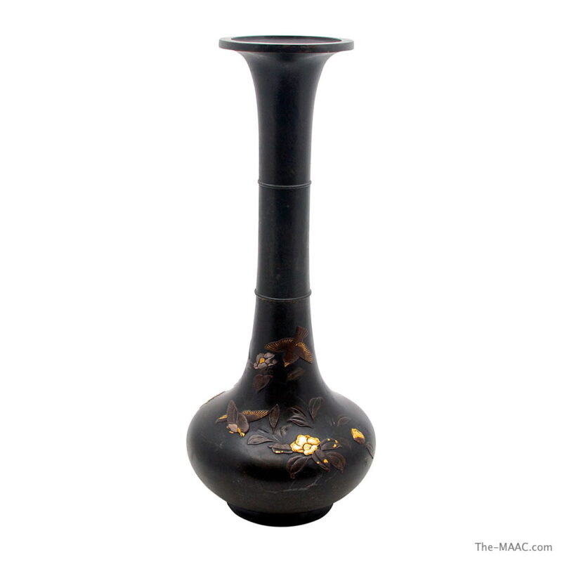 Large Japanese Bronze and Mixed Metal Vase