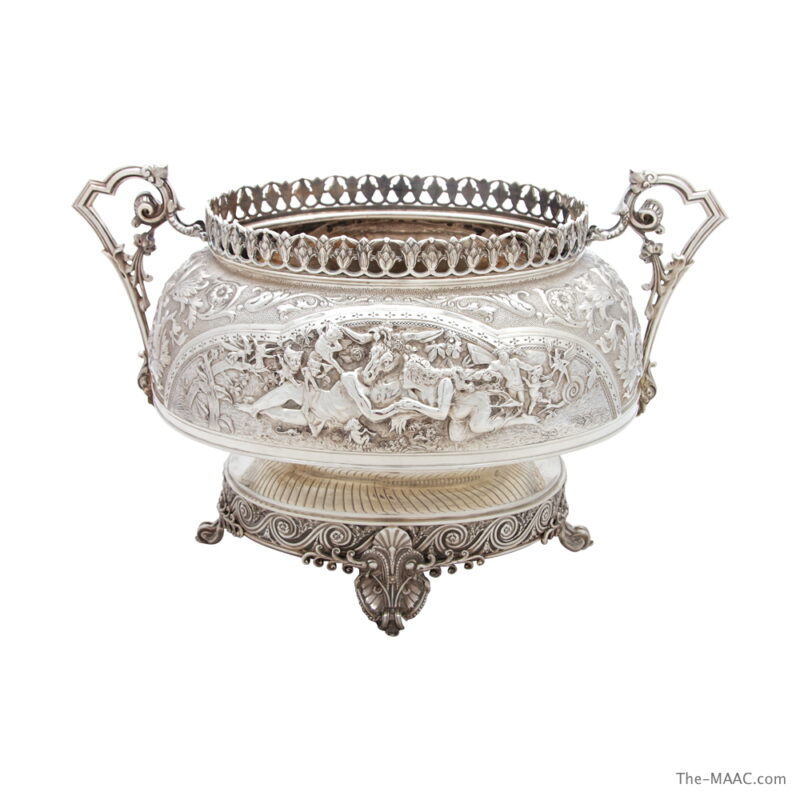 Large Oval Centerpiece Bowl with Hand-Chased Scene