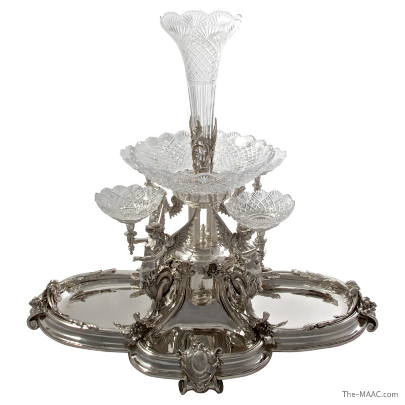 Large Silver Plated and Crystal Centerpiece