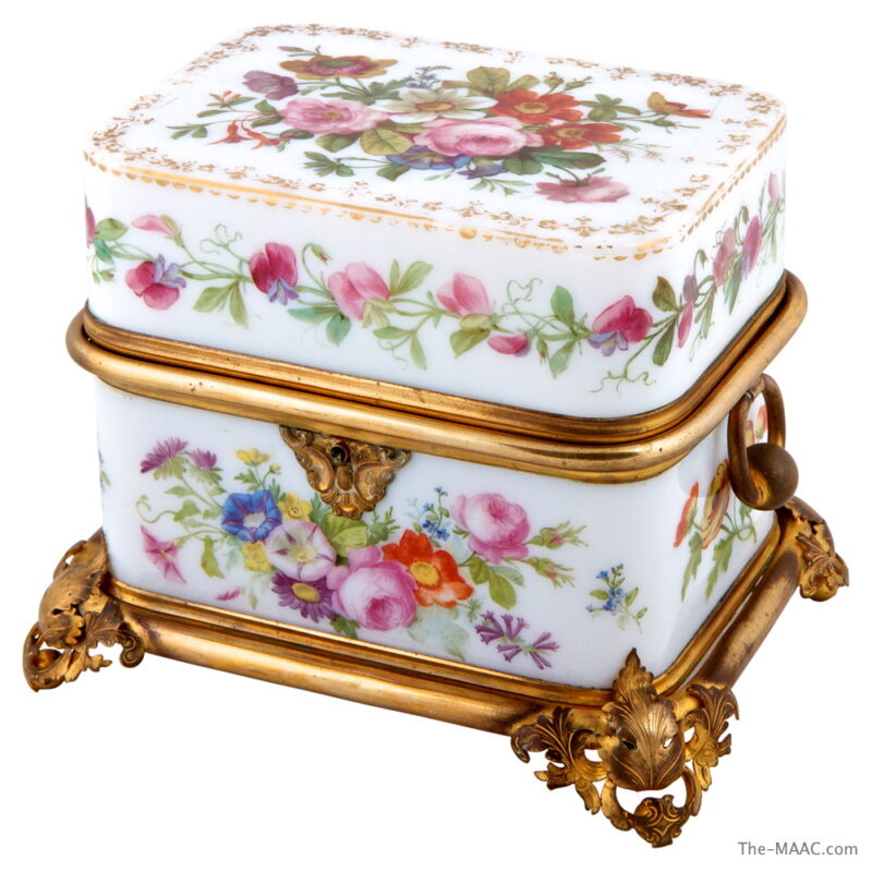 Opaline Glass Floral Painted Box