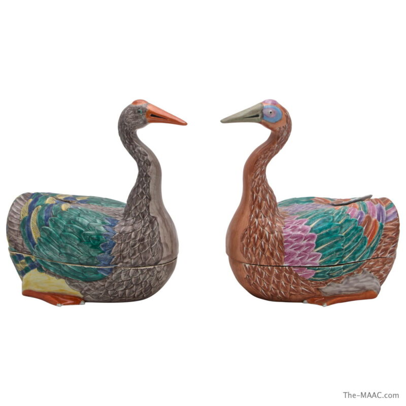 Pair of Chinese Porcelain Duck Tureens and Covers