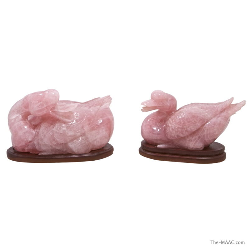Pair of Chinese Rose Quartz Ducks