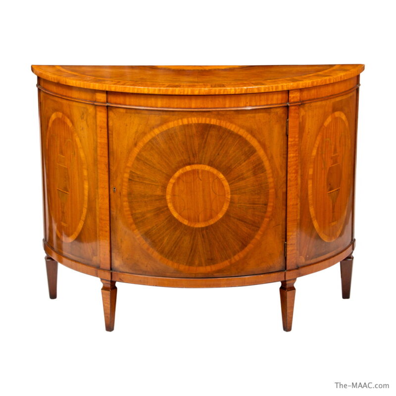 Pair of English Inlaid Demilune Commodes