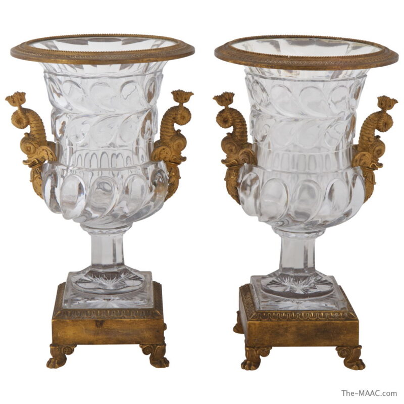 Pair of Empire Crystal & Gilt Bronze Vases