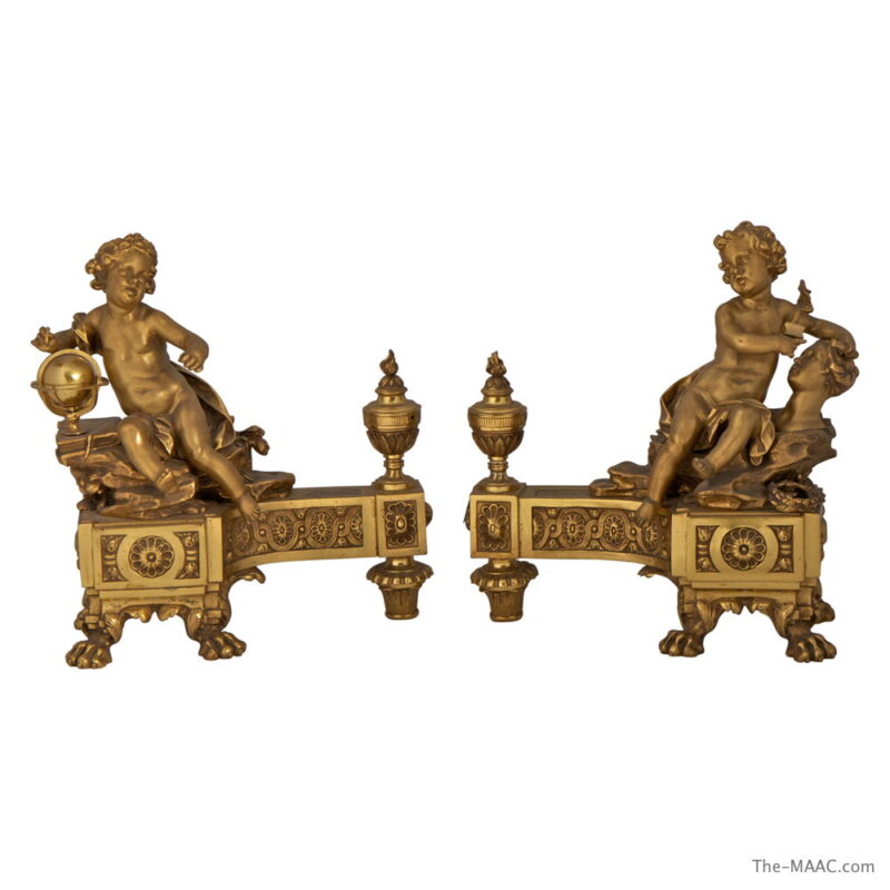 Pair of French Gilt Bronze Chenets