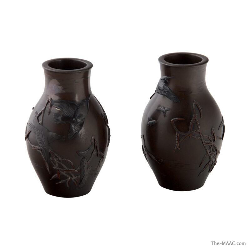 Pair of Japanese Mixed Metal Vases