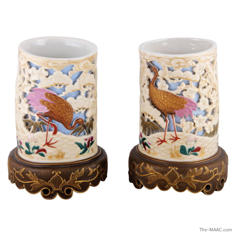 Pair of Japonesque Style English Royal Worcester Vases