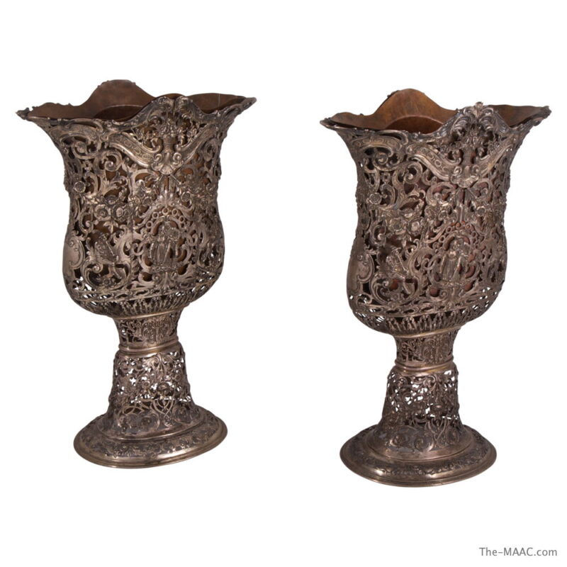 Pair of Silver Reticulated Vases