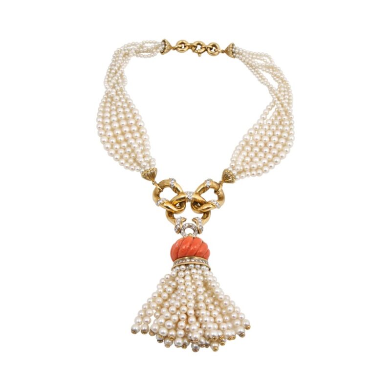 Pearl, Diamond and Coral Necklace
