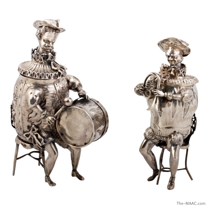 Rare Bernard Mueller Silver Musical Figures With Bobble Heads