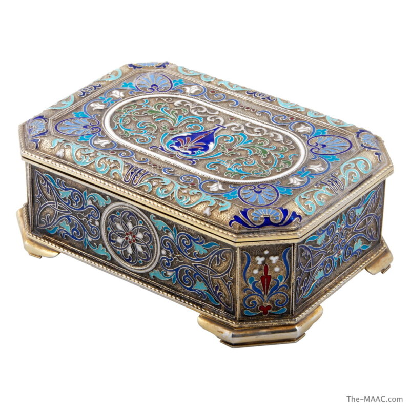 Russian Silver and Enamel Velvet Lined Box