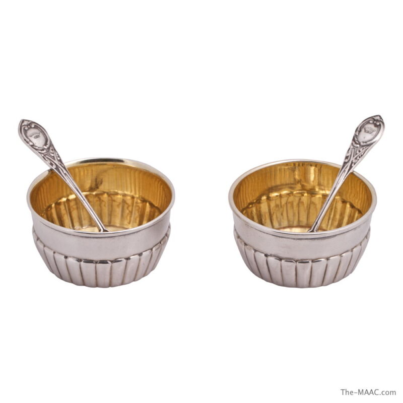 Russian Silver Salt Cellars and Spoons