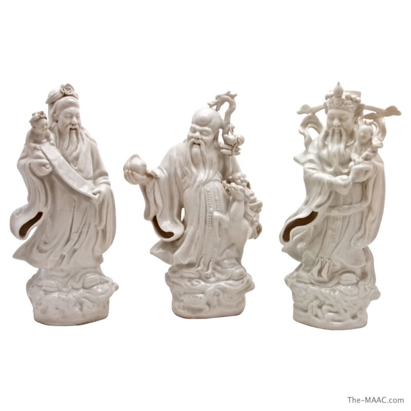 Set of Three Blanc de Chine Porcelain Longevity Figures