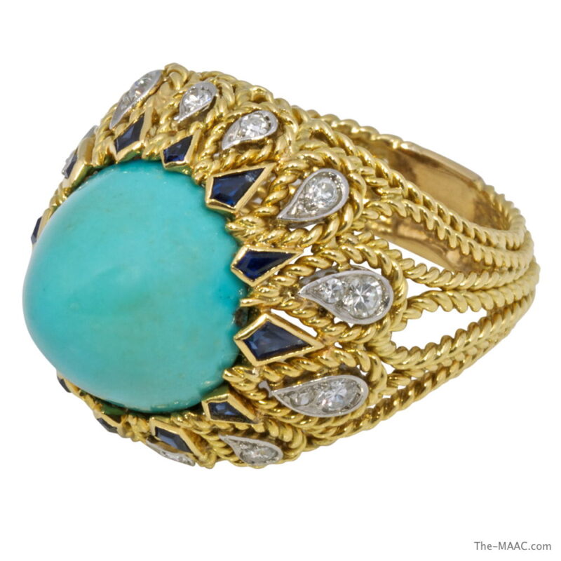 Sterle Gold, Sapphire and Turquoise Cocktail Ring