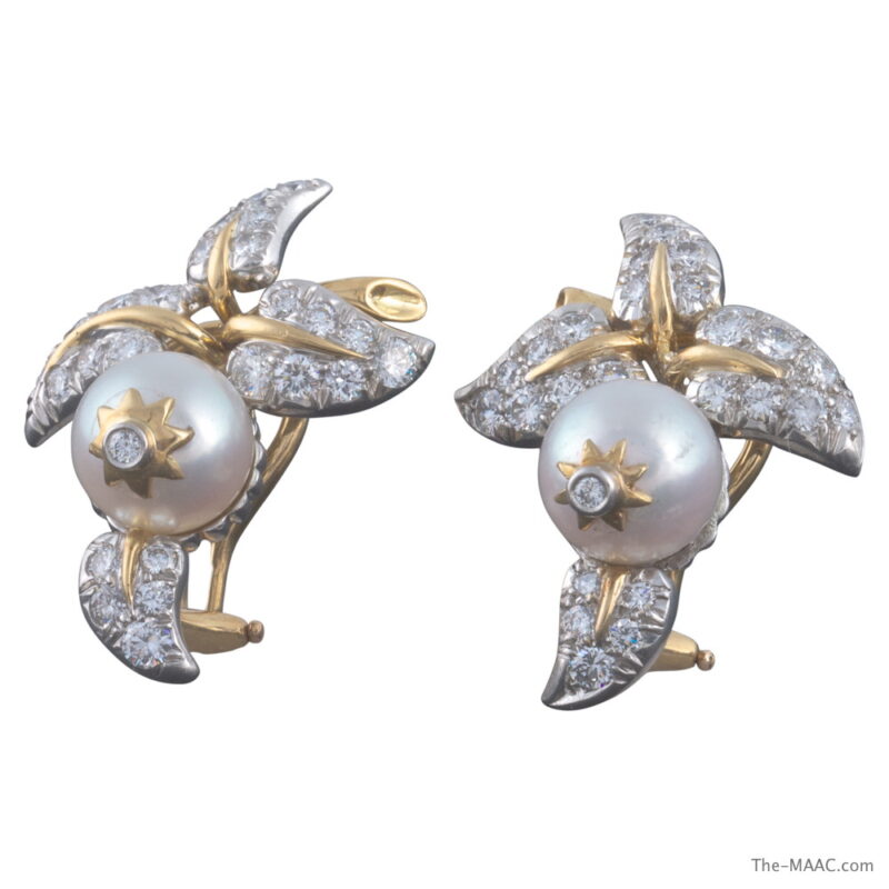 Tiffany & Co. Schlumberger Pearl and Diamond Earrings
