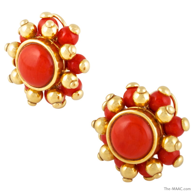 Verdura 18K Gold and Coral Ear Clips