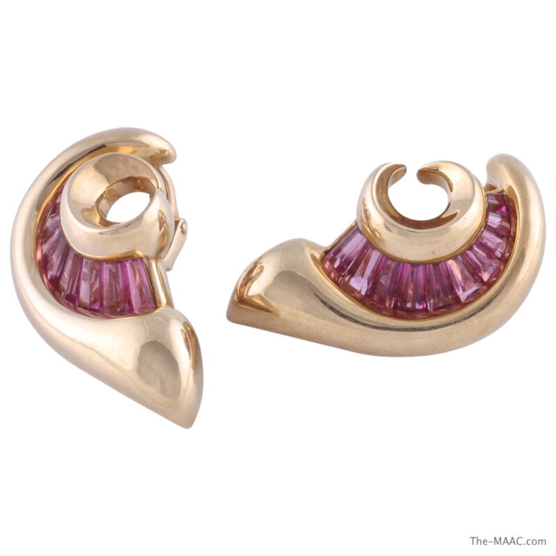 Verdura Pink Tourmaline and Gold Earclips