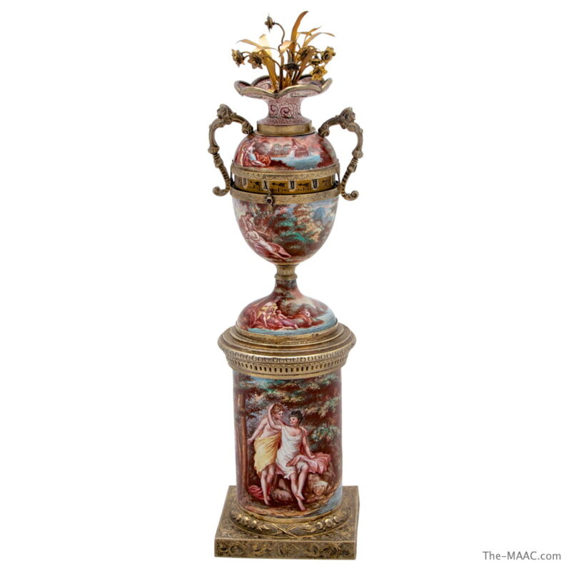 Viennese Enamel and Silver Rotary Clock