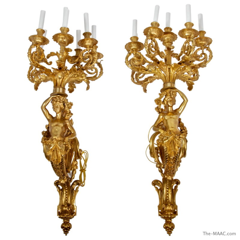 Pair of Large French 19th Century Gilt Bronze Sconces