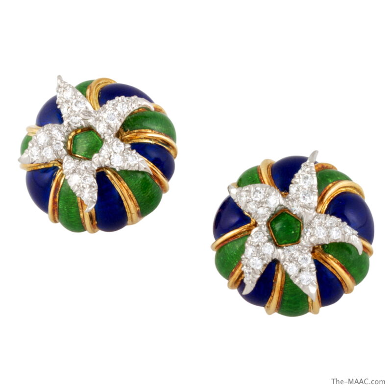 Tiffany and Co. Schlumberger 18K Gold & Enamel Ear Clips