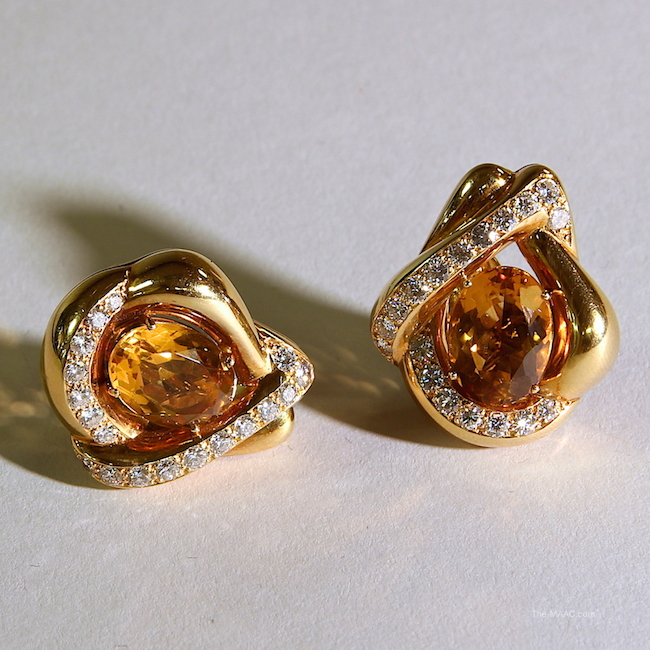Diamond, gold, and citrine earrings in the elegant simplicity of the French designer René Boivin. France, 1950s.