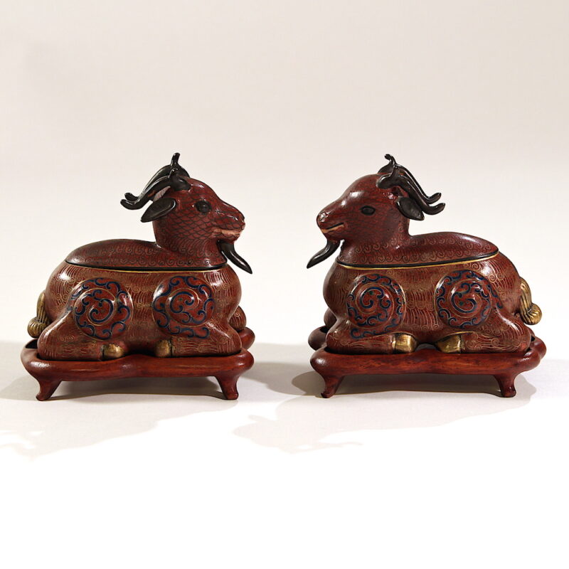 Pair of Chinese Cloisonne Enamel Sheep - Image 2