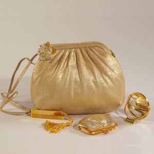 Judith Leiber Gold Clutch with Mini Comb, Mirror, and Change Purse