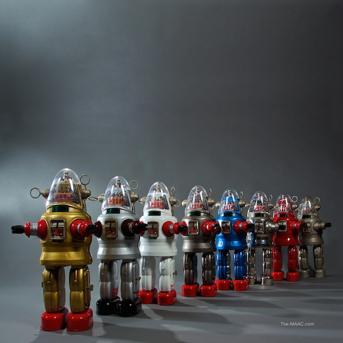 Set of Eight Limited Edition Robbie Robots. Limited edition set of Robbie Robots each with certificate and original box. White robot is extremely rare with only 25 produced. Sold only as a set. Tin, Japan, 1980-82.
