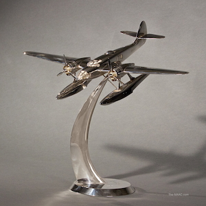 Fiat RS 14 Seaplane Desktop Model. Large seaplane designed by Manlio Stiavelli at the CMASA of Marina di Pisa. Silver plated brass, Italy, 1939.