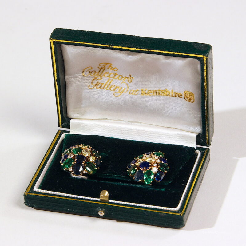 Fabulous Pair of Diamond, Sapphire and Tsavorite Earclips - Image 2