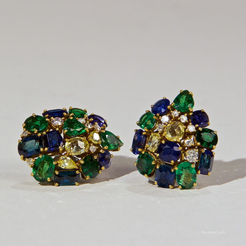 Fabulous Pair of Diamond, Sapphire and Tsavorite Earclips - Image 3