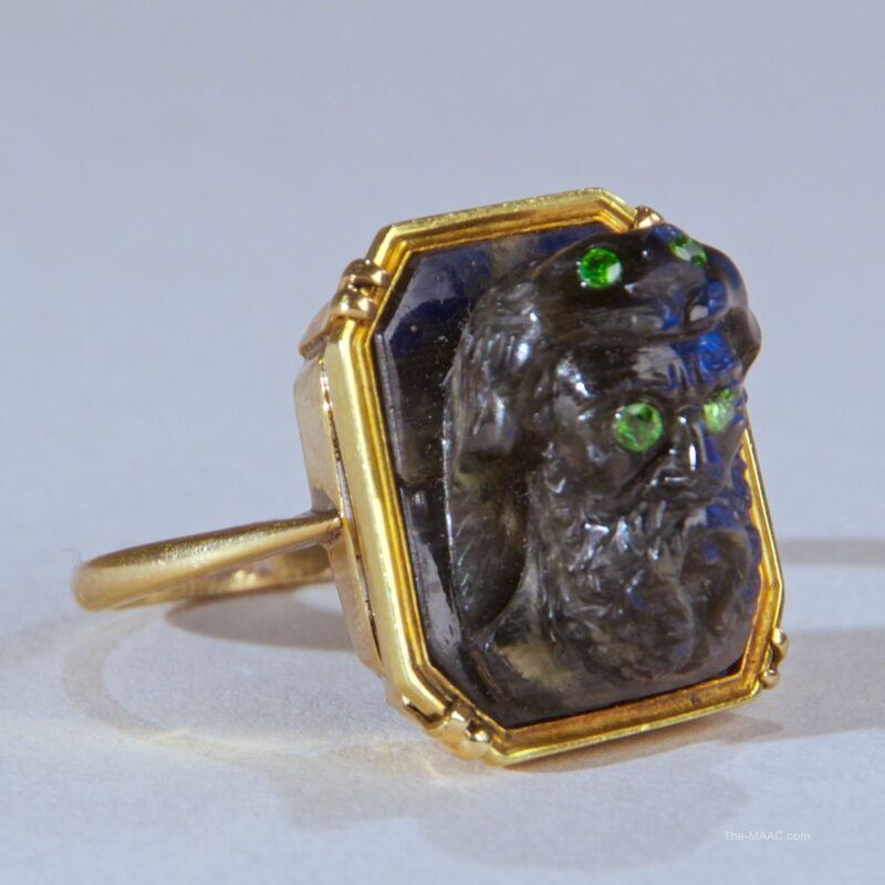 Labradorite and Demantoid Garnet Cameo of Hercules and the Nubian Lion