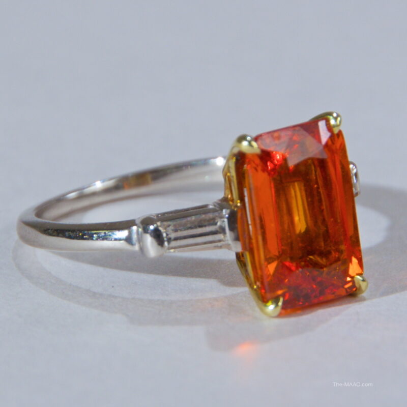 Natural Mandarin Garnet and Diamond Ring
