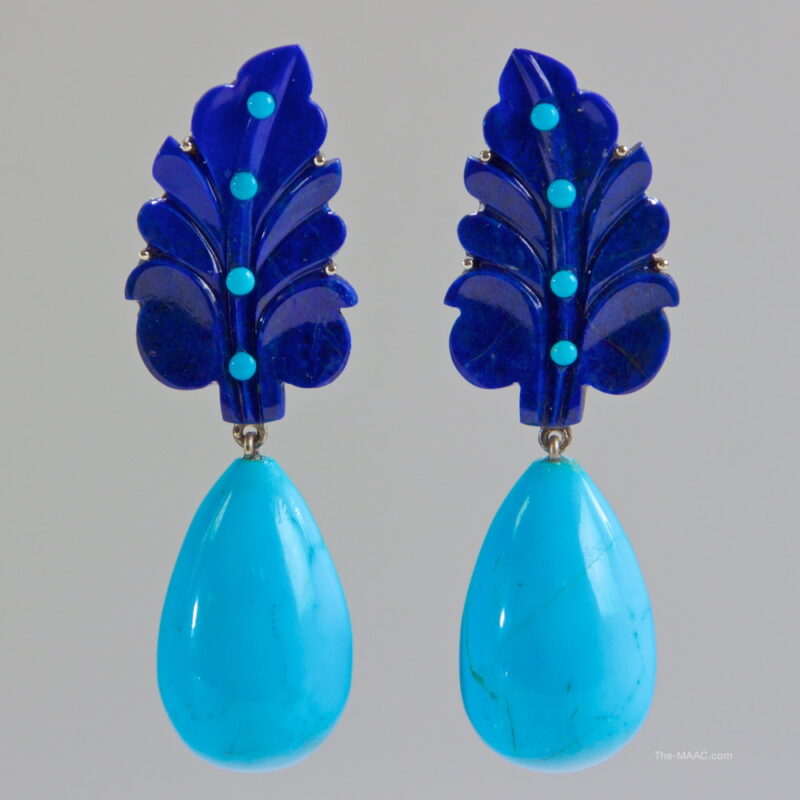 Striking Pair of Turquoise and Lapis Earrings