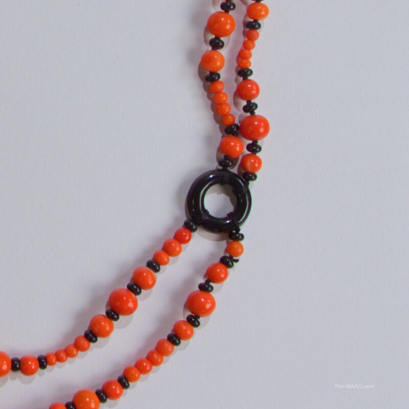 Coral and Onyx Art Deco Beaded Necklace - Image 2