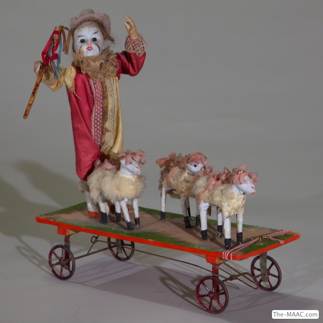 Vintage Bisque Head Clown & Sheep Pull-Along Toy