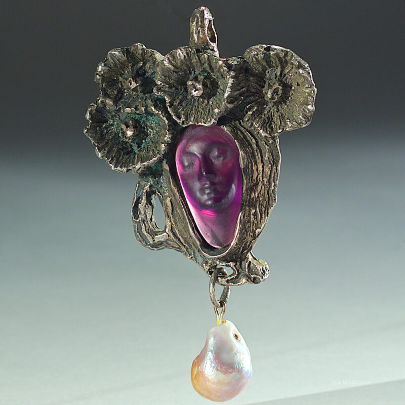 Silver Mounted Glass Cameo Pendant With Baroque Pearl by Bill Tendler