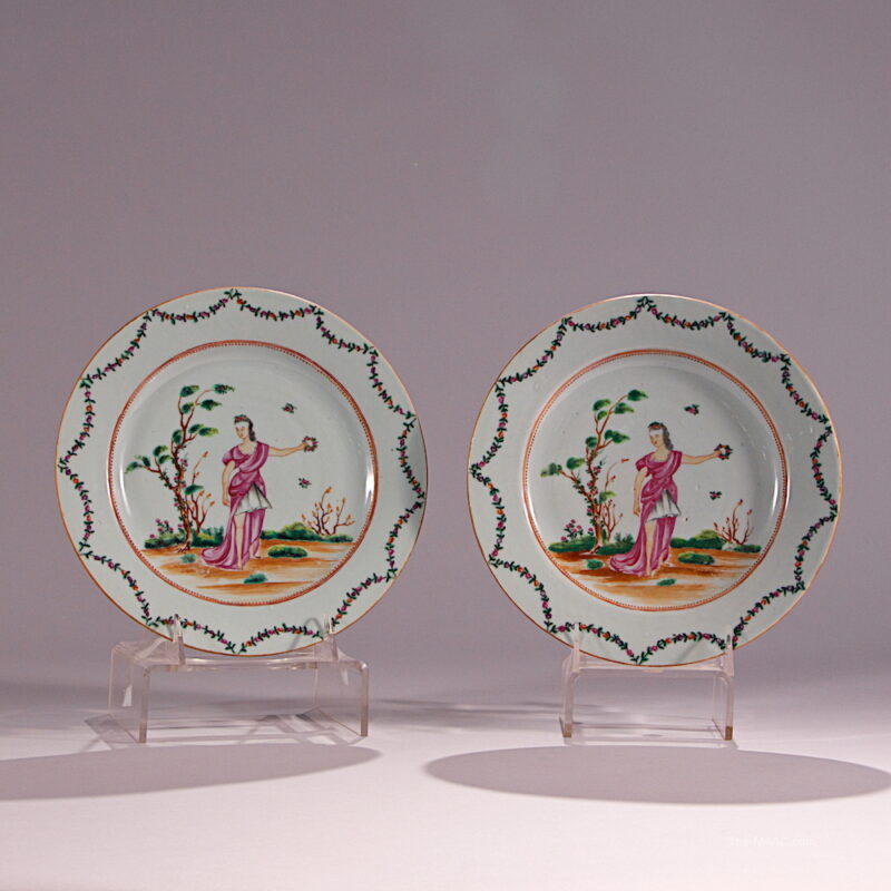 Pair of Chinese Export Plates with Figure of Flora
