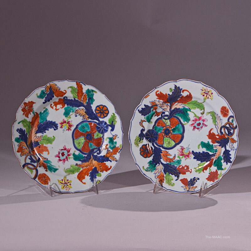 Pair of Chinese Export "Pseudo" Tobacco Leaf Plates